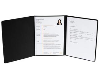 Bewerbungsmappe aus Colorspan-Karton 400g/qm mit Leinenoptik, 3-teilig mit 2 Klemmschienen, DIN A4 - Schwarz