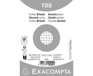 Paquet 100 fiches sous film - bristol quadrillé 5x5 non perforé 105x148mm - Blanc