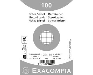 Paquet 100 fiches sous film - bristol quadrillé 5x5 non perforé 105x148mm 