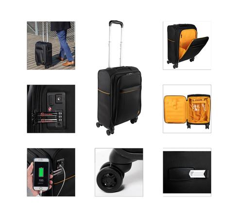 Valise Cabine 20 Pouces Sous Vide Avec Sac De Compression - 4 Roues Spinner, Cadenas TSA, Compartiment Sec/humide - Noir