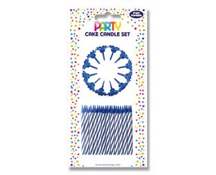 Set de 24 bougies pour gateau + 12 supports