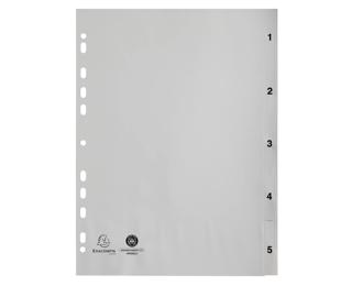 Indices recycled PP A4 5 tabs 1-5 grey