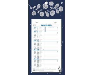 Calendrier mensuel avec feuillets détachables 15,5 x 28,5 cm sur carte illustrée Végétal 19 x 41 cm 2026 - Bleu