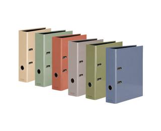 PureEarth Ordner DIN A4, Rückenbreite 8cm, schwarzer Innenspiegel, Griffloch - Farben sortiert