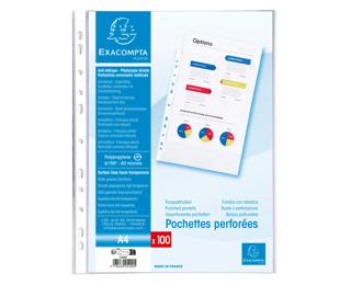 Sachet de 100 pochettes perforées polypropylène lisse 5/100e - A4.
