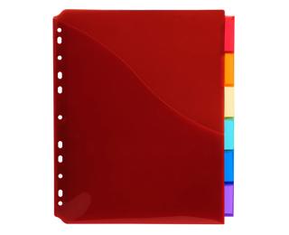 Dividers PP A4+Pocket & Label Tabs 6Pt - Assorted colours