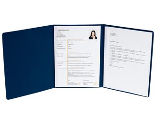 Bewerbungsmappe aus Colorspan-Karton 400g/qm mit Leinenoptik, 3-teilig mit 2 Klemmschienen, DIN A4 - Dunkelblau