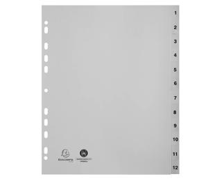 Register A4+ aus grauem Recycling-PP 120µ, mit bedruckten Taben 1-12, 12 Positionen - Grau