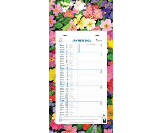 Calendrier mensuel Fleurs avec feuillets détachables 13 x 23 cm sur support plaque imprimée 16 x 33 cm 2026 