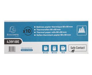 Exacompta Ref: 43918E - 80 x 80mm, Safe Contact 52gsm Thermal Paper Receipt Till Rolls, For Cash Registers, Tills, EPOS, POS Payment Terminals, Phenol Free, 76m, Blue, Box of 10 