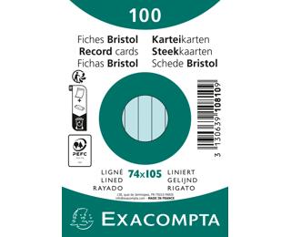 Paquet 100 fiches sous film - bristol ligné non perforé 74x105mm 