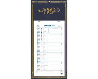 Calendrier mensuel Skytos avec feuillets détachables 15,5 x 28,5 cm sur support plaque imprimée 19 x 41 cm 2026 - Couleurs assorties