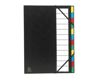 Multipart file with expandable spine and stiff cover, 12 compartments 