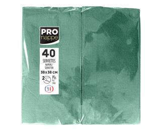 Paquet de 40 serviettes micro gaufrées ouate 2 plis - pliées 1/8 - Vert sapin
