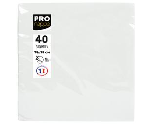 Paquet de 40 serviettes micro-gaufrées ouate 2 plis - 38x38 cm