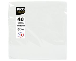Paquet de 40 serviettes micro-gaufrées ouate 2 plis - 38x38 cm - Blanc