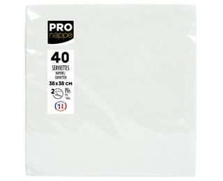 Paquet de 40 serviettes micro-gaufrées ouate 2 plis - 38x38 cm - Blanc