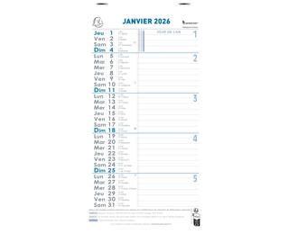 Calendrier bloc mensuel avec feuillets détachables sans support 15,5 x 28,5 cm 2026