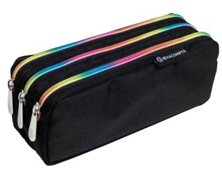 Astuccio rettangolare 3 scomparti Rainbow - Poliestere riciclato - Nero