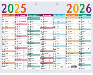 Calendrier Multicolore 43 x 33,5 cm Septembre 2025 à Septembre 2026 - Gris