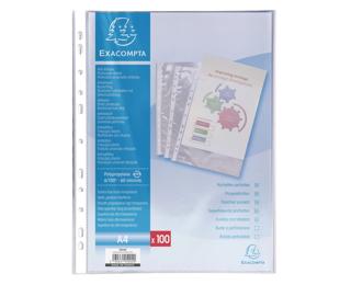 Etui carton de 100 pochettes perforées polypropylène lisse 6/100e - A4 - Cristal