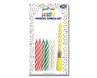 Set de 6 bougies + 1 musicale avec son support, pour gâteau