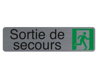 Plaque adhésive imitation aluminium Sortie de secours 16,5X4,4 cm - Gris
