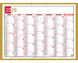 Calendrier Tricolore Neutre 55 x 40,5 cm Semestriel 2026 - rouge, noir et or