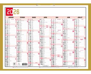 Calendrier Tricolore Neutre 55 x 40,5 cm Semestriel 2026 - rouge, noir et or