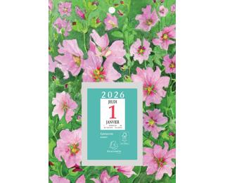 Bloc éphéméride neutre Fleurs (6,5 x 9,7 cm) sur plaque imprimée 18 x 26 cm 2026 - Visuels assortis