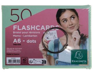 Paquet de 50 Flashcards sous film + anneau - bristol dots perforé - Format A6 - Vert