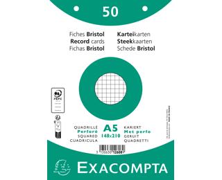 Paquet 50 fiches sous film - bristol quadrillé 5x5 perforé 148x210mm 