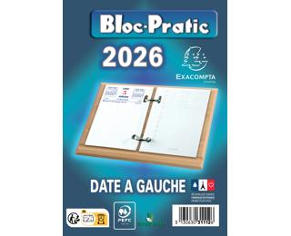 Bloc-pratic date à gauche 8,2 x 12 cm - 2026 - Bleu