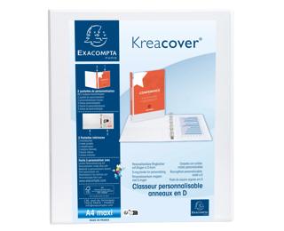 Classeur PP personnalisable Kreacover - 2 anneaux en D 25mm - A4 maxi - Blanc