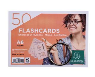 Paquet de 50 Flashcards sous film + anneau - bristol ligné perforé - format A6 - Couleurs assorties