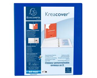 Classeur PP personnalisable Kreacover - 4 anneaux en D 60mm - A4 maxi - Bleu