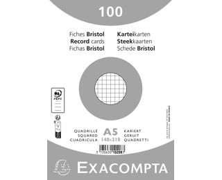 Paquet 100 fiches sous film - bristol quadrillé 5x5 non perforé 148x210mm - Blanc