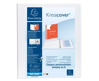 Classeur PP personnalisable Kreacover - 4 anneaux en D 30mm - A4 maxi - Blanc