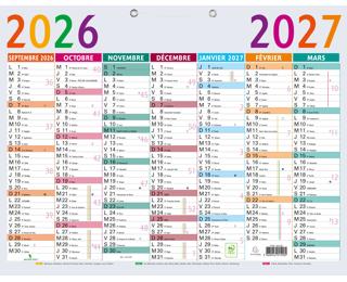 Calendrier Multicolore 43 x 33,5 cm Septembre 2026 à Septembre 2027 - Gris