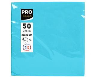 Packung mit 50 Cocktail-Servietten, mikrogeprägt (Point-to-Point), Tissue, 2-lagig - 20x20cm - Azurblau