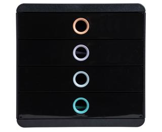 AQUAREL Schubladenbox mit 4 Schubfächern, POP-BOX, für Dokumente A4+ - Farben sortiert