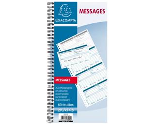 Carnet spiralé 29,7x14,8cm - Messages téléphones (4 à la page) - 50 feuilles dupli autocopiantes
