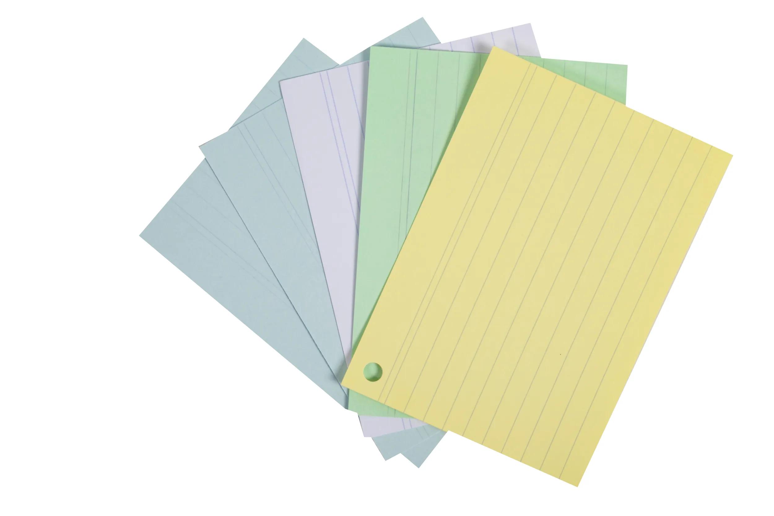 Lot De 500 Fiches Bristol Lignées Avec Anneau - 5 Couleurs Papier Kraft - 7,6 X 12,7 Cm - Pour Révisions, Prises De Notes, Flashcards - Bureau, école, Maison - 6
