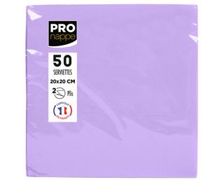 Paquet de 50 serviettes cocktail micro-gaufrées ouate 2 plis - 20x20 cm - Lilas