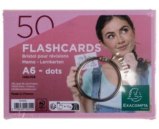 Packung mit 50 Flashcards A6, mit Ring, eingeschweißt, dot/punktkariert, gelocht 