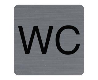 Hinweisschild selbstklebend, Aluminiumoptik, WC 7,5x7,5 cm