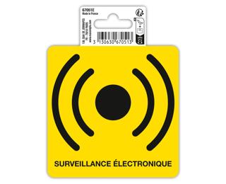 Panneau PVC adhésif antidérapant Surveillance Electronique 10x10 cm - Jaune