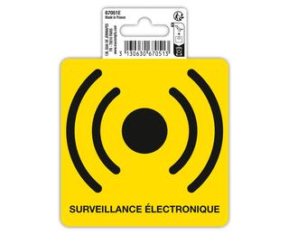 Panneau PP adhésif antidérapant Surveillance Electronique 10x10 cm - Jaune