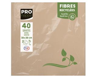 Paquet de 40 serviettes micro-gaufrées ouate recyclée 2 plis - 38x38 cm - Kraft