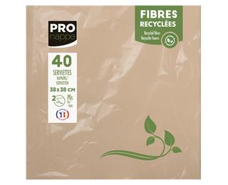 Paquet de 40 serviettes micro-gaufrées ouate recyclée 2 plis - 38x38 cm - Kraft